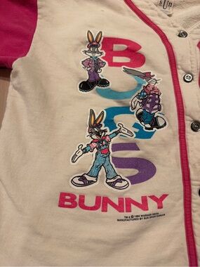 Vintage Bugs Bunny Graphic Button-Up Tee - Taupe & Hot Pink